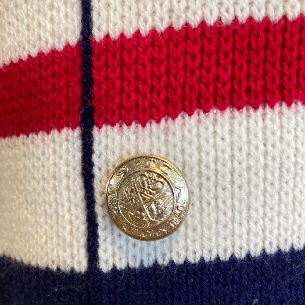 Vintage White Stripe Double Breasted Sweater Jacket Size Medium 50s Nautical - Picture 12 of 16